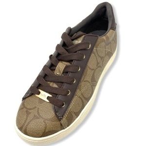 COACH C126 Low Top Signature Coated Canvas Shoes Khaki/Mahogany